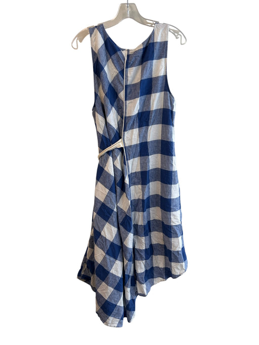 Maeve Size XL Blue & White Cotton Large Check Sleeveless Belt Round Neck Dress Blue & White / XL