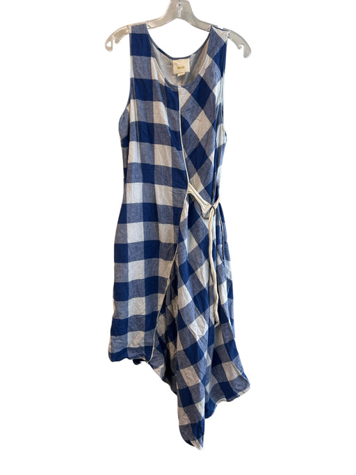 Maeve Size XL Blue & White Cotton Large Check Sleeveless Belt Round Neck Dress Blue & White / XL
