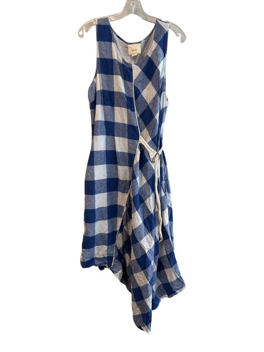 Maeve Size XL Blue & White Cotton Large Check Sleeveless Belt Round Neck Dress Blue & White / XL