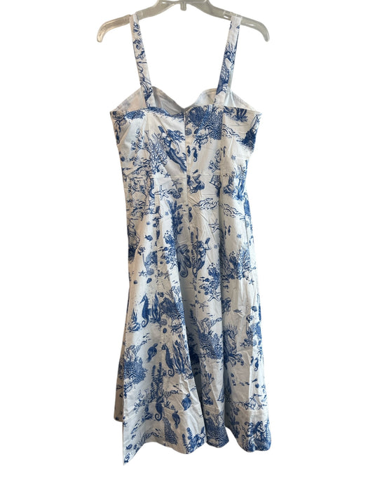 Avec Les Filles Size 14 White & Blue Cotton Sleeveless Ocean Motif Lined Dress White & Blue / 14