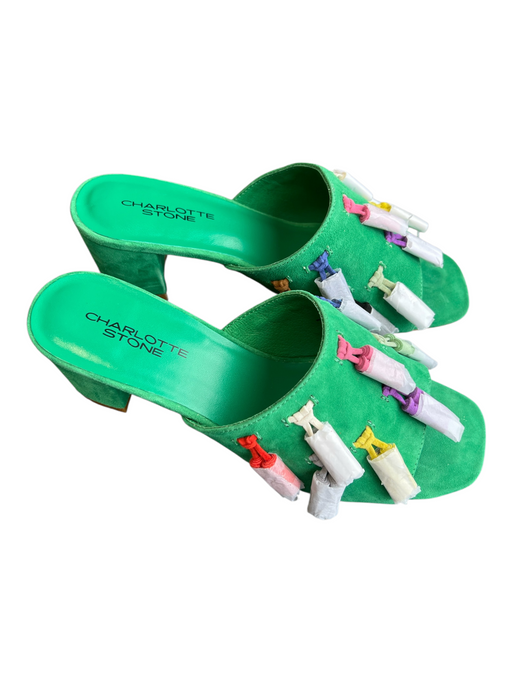 Charlotte Stone Shoe Size 9 Green & Multi Suede Slip On Block Heel Shoes Green & Multi / 9