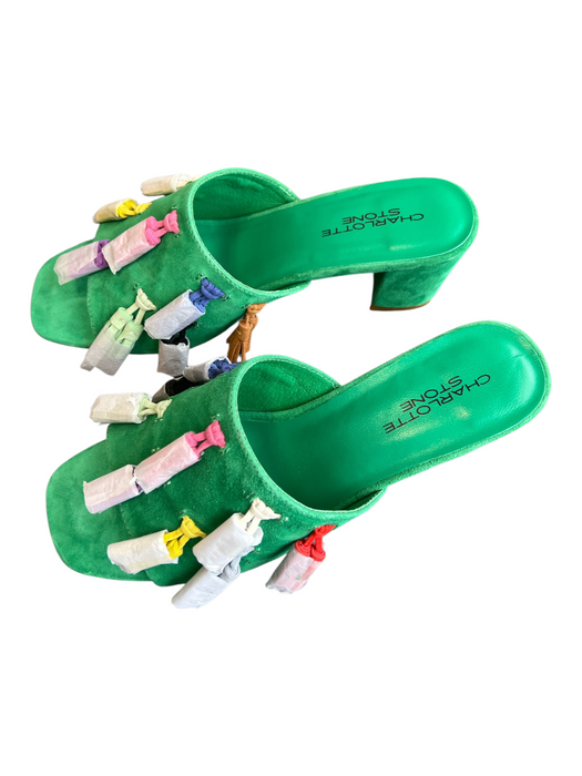 Charlotte Stone Shoe Size 9 Green & Multi Suede Slip On Block Heel Shoes Green & Multi / 9