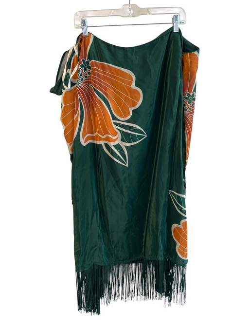 Farm Rio Size L Green & Pink Viscose Floral Fringe Hem Maxi Semi Sheer Skirt Green & Pink / L