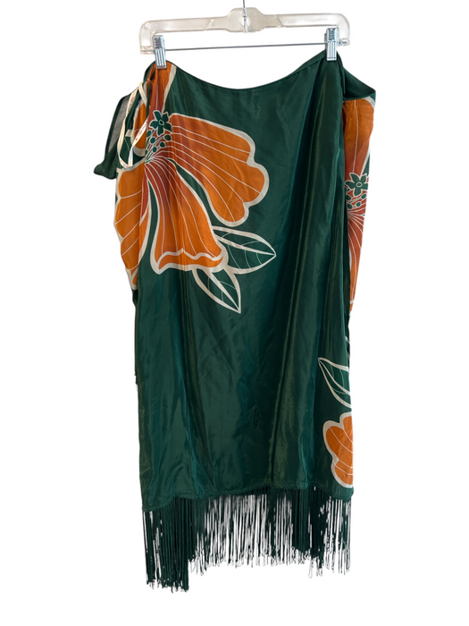 Farm Rio Size L Green & Pink Viscose Floral Fringe Hem Maxi Semi Sheer Skirt Green & Pink / L