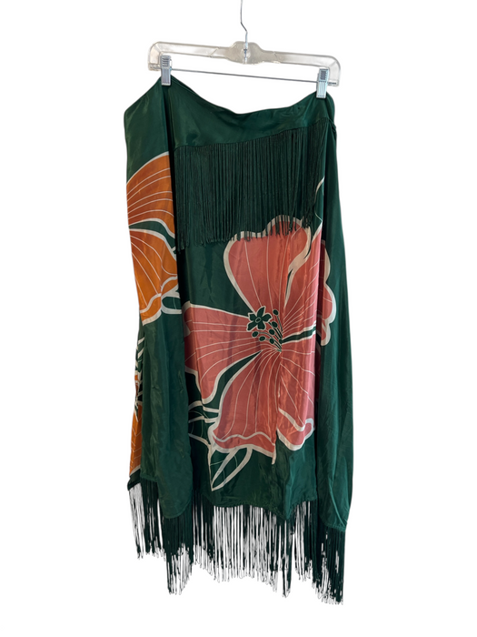 Farm Rio Size L Green & Pink Viscose Floral Fringe Hem Maxi Semi Sheer Skirt Green & Pink / L