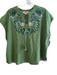 Boden Size 8 Green Cotton V Neck Short Cap Sleeve Embroidered Top Green / 8