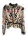 Farm Rio Size Large Cream & Multi Cotton Long Sleeve Paisley Round Neck Top Cream & Multi / Large