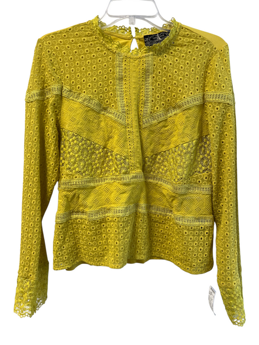 James Coviello Size Large Yellow Cotton Long Sleeve Keyhole Back high neck Top Yellow / Large