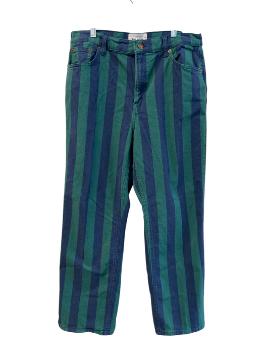 Boden Size 31 Green & Blue Cotton 5 Pocket Striped Mid Rise Straight Leg Jeans Green & Blue / 31