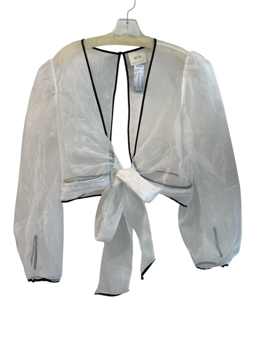Maeve Size Large White Polyester Sheer Long Puff Sleeve Back Slit Top White / Large