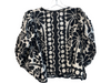 Farm Size Large Black & White Cotton Abstract Print Back Button Top Black & White / Large