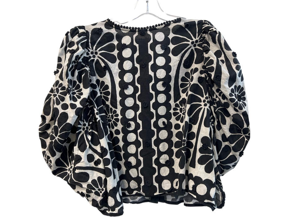 Farm Size Large Black & White Cotton Abstract Print Back Button Top Black & White / Large