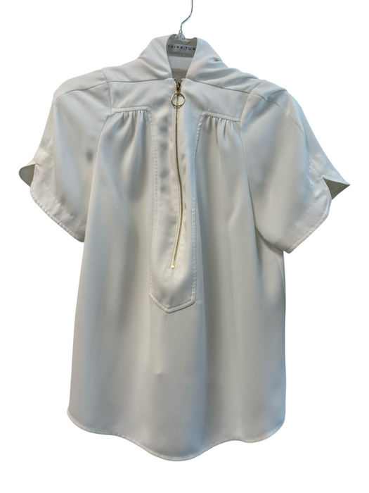 Trina Turk Size Large White Recycled Polyester Front Zip Half Sleeve Top White / Large