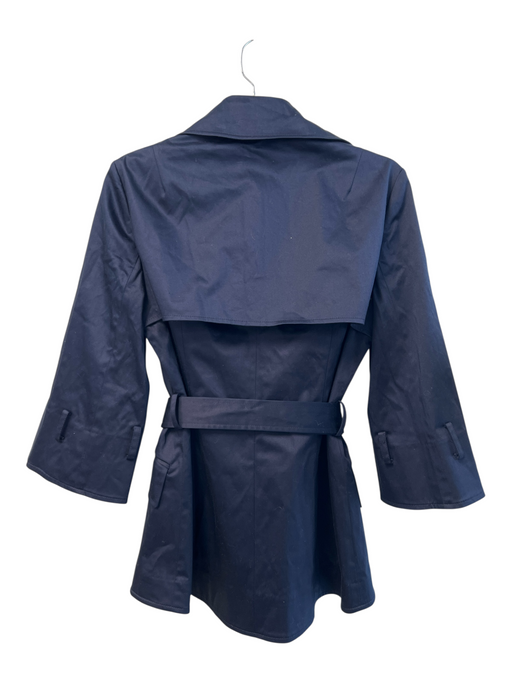 Lafayette 148 Size 8 Navy Cotton Front Button Pockets Belt Mini Trench Jacket Navy / 8