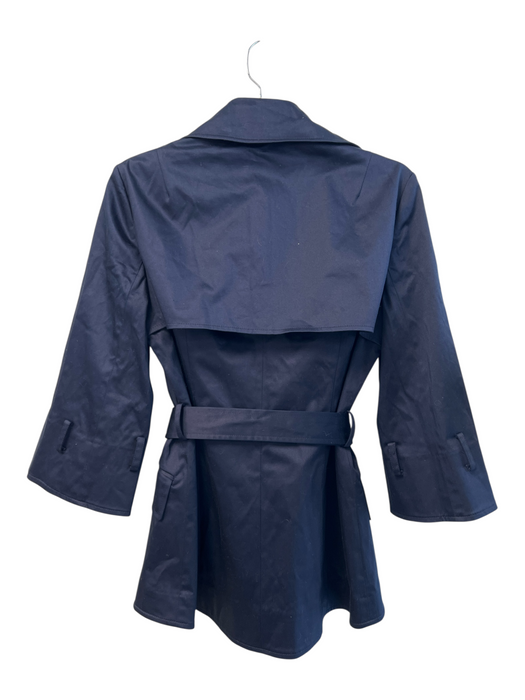 Lafayette 148 Size 8 Navy Cotton Front Button Pockets Belt Mini Trench Jacket Navy / 8