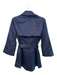 Lafayette 148 Size 8 Navy Cotton Front Button Pockets Belt Mini Trench Jacket Navy / 8