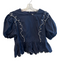 English Factory Size XL Navy Polyester Blend Short Puff Sleeve Ruffle Detail Top Navy / XL