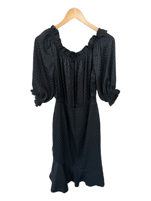 Saloni Size 8 Black Silk Feathers Off Shoulder Maxi Dress Black / 8