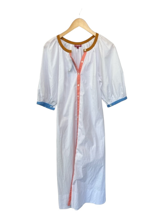 Staud Size M White & Peach Cotton Long Balloon Sleeve Button Down Maxi Dress White & Peach / M