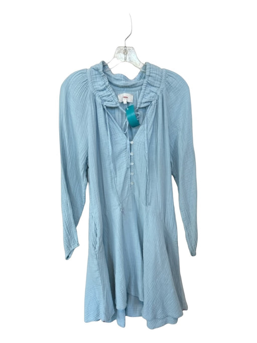 XiRENA Size M Baby Blue Cotton Gauze Long Sleeve Buttons Midi Dress Baby Blue / M