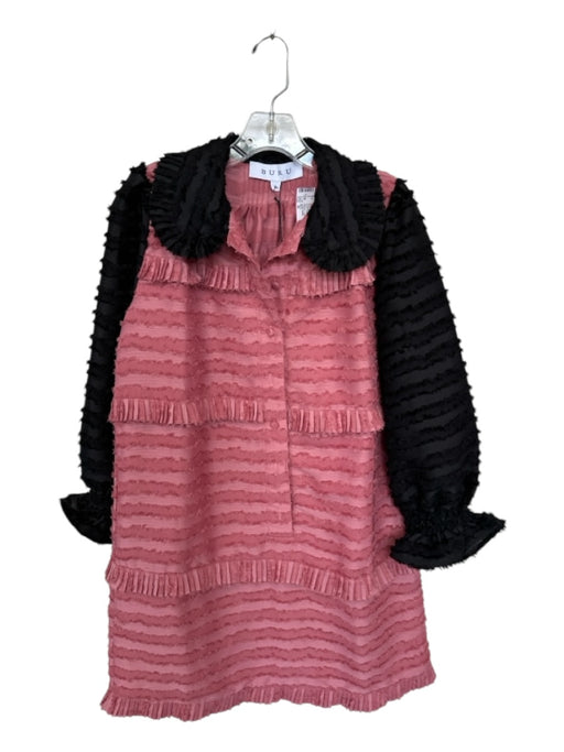 Buru Size M Pink & Black Polyester Long Sleeve color block Fringe Dress Pink & Black / M