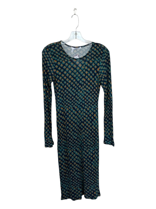 Derek Lam 10 Crosby Size Est S Teal & Navy Long Sleeve Circles Midi Dress Teal & Navy / Est S