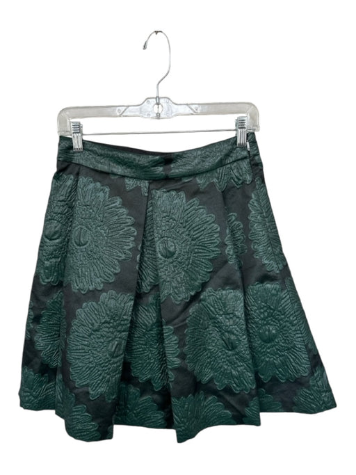 Trina Turk Size 4 Teal & Black Polyester Blend jaquard Pleated Flowers Skirt Teal & Black / 4