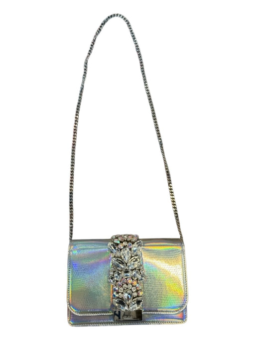 Gedebe Silver Snake Skin Rhinestone Metallic Chain Strap SHW Bag Silver / S