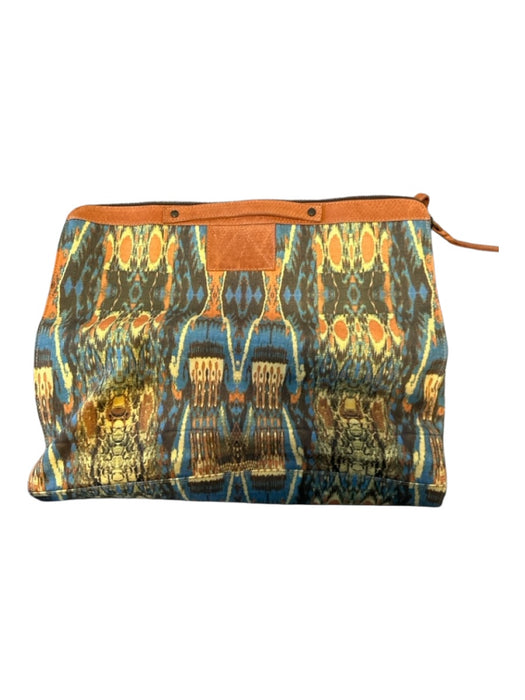 Cynthia Vincent Orange & Blue Canvas Leather Ikat Fold Over Bag Orange & Blue / M