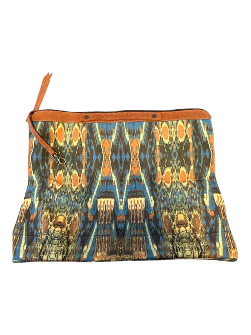 Cynthia Vincent Orange & Blue Canvas Leather Ikat Fold Over Bag Orange & Blue / M