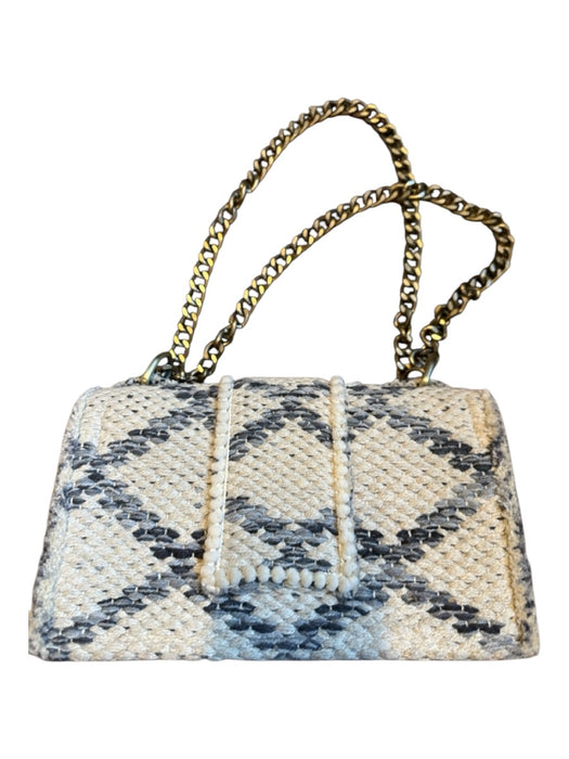 Kooreloo Cream & Blue Canvas Tweed Front Flap Chain Strap Bag Cream & Blue / M