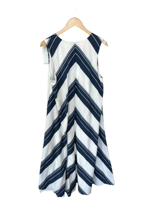 Lee Mathews Size 3/L Navy & white Cotton & Silk Sleeveless Chevron V Neck Dress Navy & white / 3/L