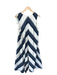 Lee Mathews Size 3/L Navy & white Cotton & Silk Sleeveless Chevron V Neck Dress Navy & white / 3/L