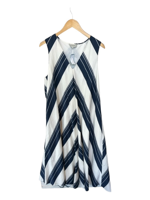 Lee Mathews Size 3/L Navy & white Cotton & Silk Sleeveless Chevron V Neck Dress Navy & white / 3/L