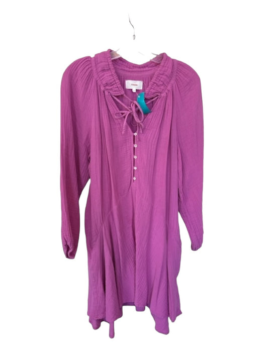 XiRENA Size M Magenta Cotton Gauze Long Sleeve Buttons Midi Dress Magenta / M