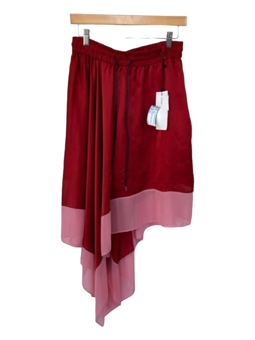 Sacai Size 3/L Red & Peach Polyester Drawstring color block Asymetrical Skirt Red & Peach / 3/L