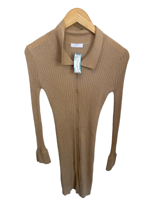 Sablyn Size S Tan Cashmere Long Sleeve Ribbed Button Down Collar Dress Tan / S