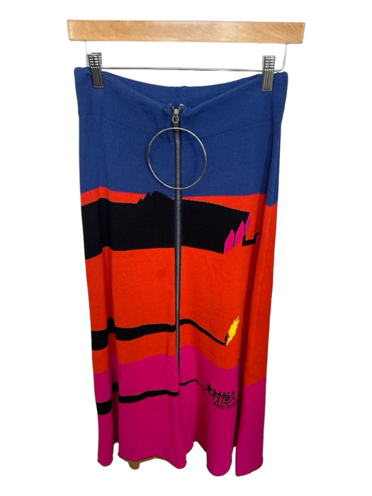 Paco Rabanne Size L Orange & Pink Viscose Blend Front Zip Maxi Skirt Orange & Pink / L