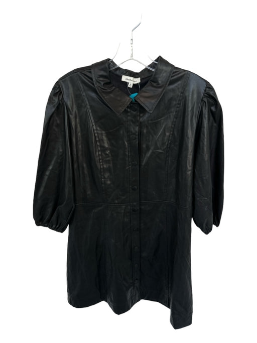 Another Love Size M Black Vegan Leather Long Sleeve Button Down Dress Black / M