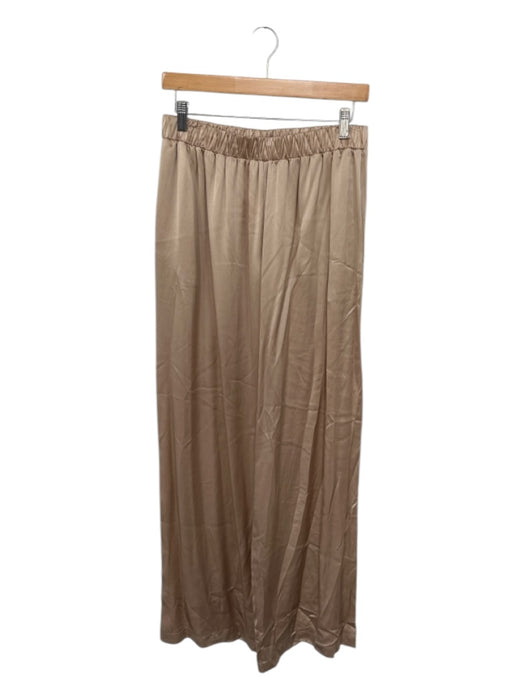 Sablyn Size L Tan Silk Elastic Waist High Waist Wide Leg Pants Tan / L
