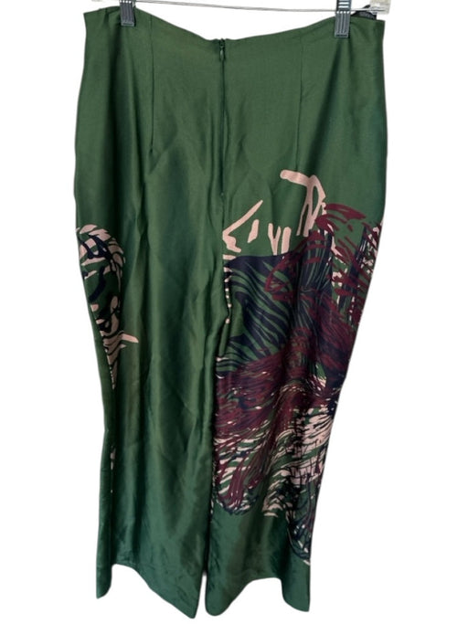 Silvia Tcherassi Size L Green & Peach Silk High Waist Abstract Back Zip Pants Green & Peach / L