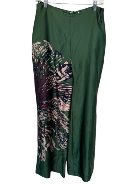 Silvia Tcherassi Size L Green & Peach Silk High Waist Abstract Back Zip Pants Green & Peach / L