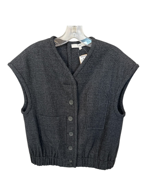 Tibi Size S Charcoal Wool Blend Cap Sleeve Plaid Button Down Jacket Charcoal / S