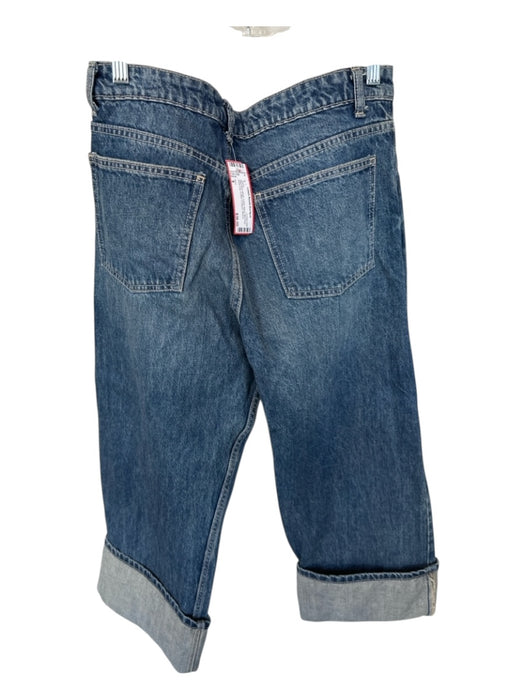 Zara Size 8 Med Dark Wash Cotton Blend Mid Rise Wide Leg Cuffed Cropped Jeans Med Dark Wash / 8