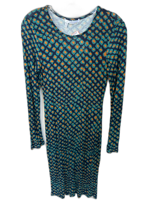 Derek Lam 10 Crosby Size Est S Navy & Orange Long Sleeve Animal Print Midi Dress Navy & Orange / Est S
