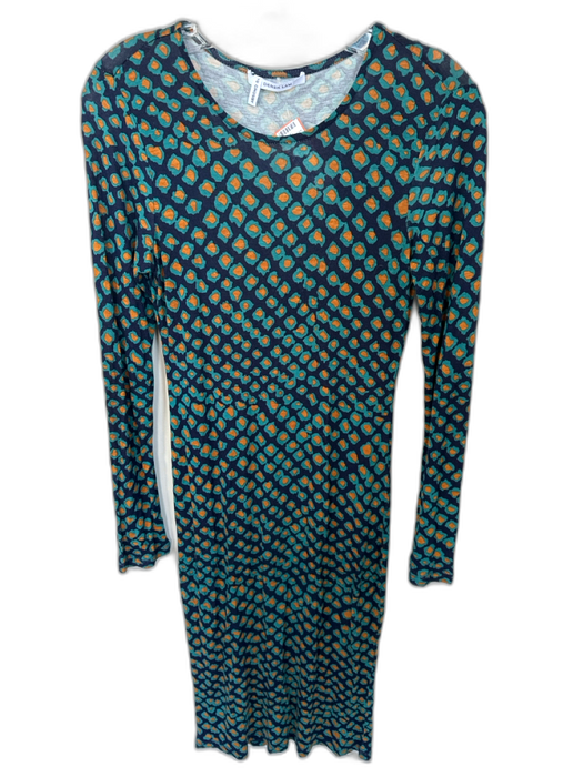 Derek Lam 10 Crosby Size Est S Navy & Orange Long Sleeve Animal Print Midi Dress Navy & Orange / Est S