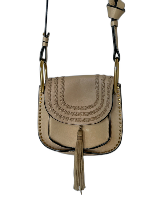 Chloe Tan Leather Stitching Fringe Front Flap Crossbody Bag Tan / S