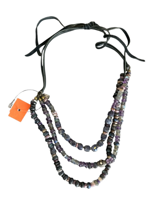 Perle by Lola Purple & Black Stone Beads Multi Strand Leather Accents Necklace Purple & Black
