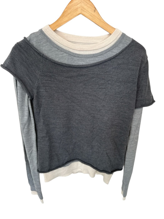Staud Size M Gray & Cream Wool Blend layered Color Block Long Sleeve Sweater Gray & Cream / M