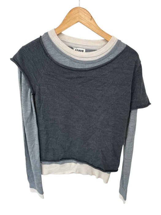 Staud Size M Gray & Cream Wool Blend layered Color Block Long Sleeve Sweater Gray & Cream / M